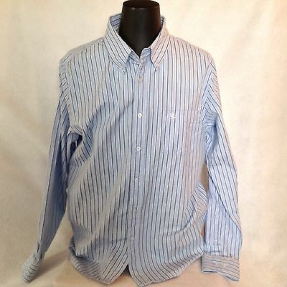 Campus Crew Striped Shirt Blue Button-Down Sz XL